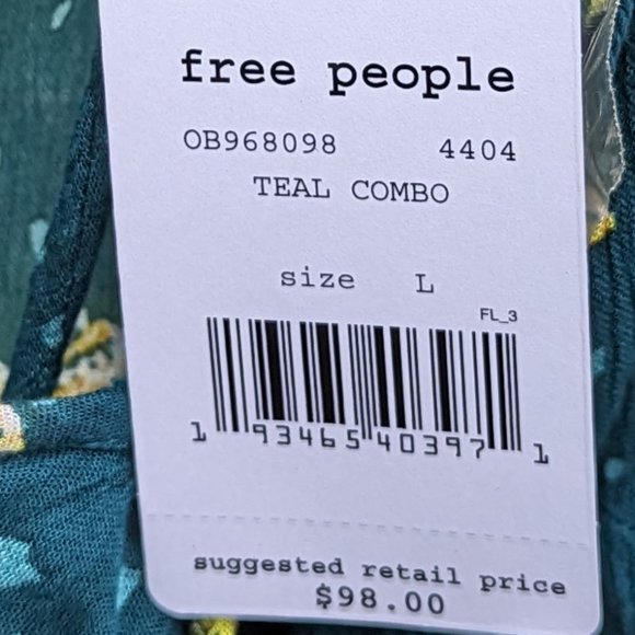 Free People Seashell Teal Combo open back mini dress NWT sz Lg - Picture 8 of 9
